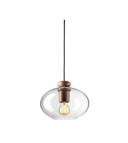 FDB Møbler U2 Hiti Pendel m. Sort Ledning Ø: 26 cm - Valnød/Klar Glas OUTLET