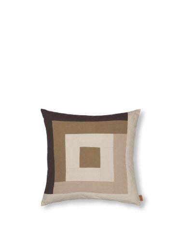 Ferm Living Border Patchwork Cushion Cover 50x50 cm - Coffee/Dark Sand OUTLET