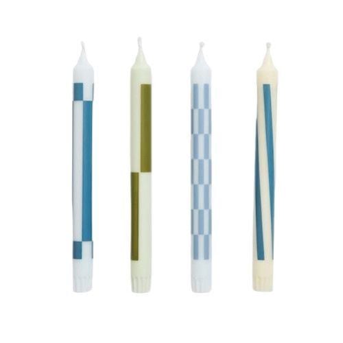 HAY Pattern Candle Ø: 2,2 cm 4 stk - Green and Blues Set OUTLET