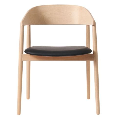 Andersen Furniture AC2 Stol  H: 74 cm - Bøg Hvidpigmenteret mat Lak/Sort Læder 
