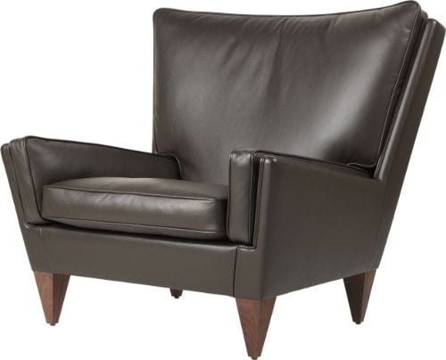 GUBI V11 Lounge Chair SH: 41 cm Vollgepolstert – Massiver amerikanischer Walnuss/Glattleder Kaffeebraun