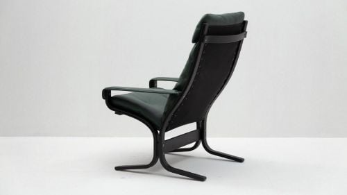 LK Hjelle Siesta Classic Sessel hoch mit Armlehnen SH: 45 cm – Schwarz/Elmo Rustical Green