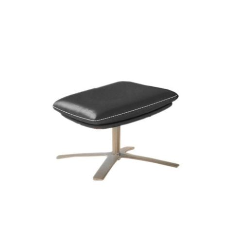 BERG Furniture Nasa Fodskammel m. Drejefunktion H: 44 cm - Mat Aluminium/Berg Soft Sort Læder