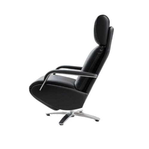 BERG Furniture Coda Lænestol SH: 49 cm - Mat Aluminium/Berg Soft Sort Læder