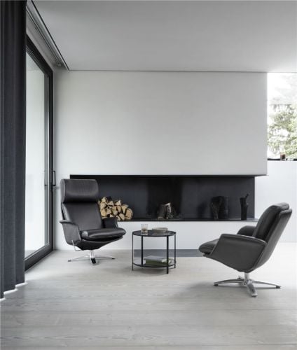 Berg Furniture Nasa Sessel, niedrig, Höhe: 46 cm, Aluminium matt, weiches schwarzes Berg-Leder
