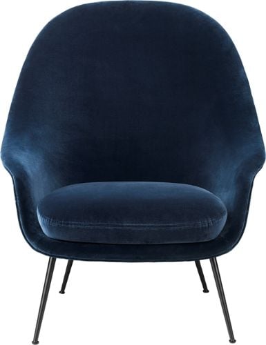 GUBI Bat Lounge Chair mit hoher Rückenlehne 39 cm – Samt mit schwarzem, mattem Gestell