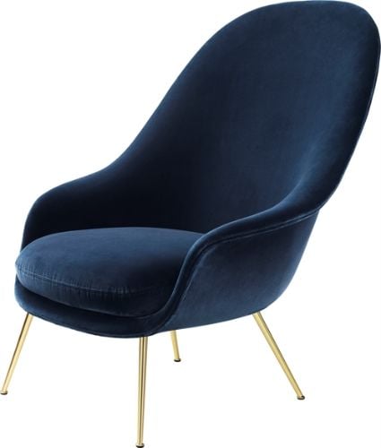 GUBI Bat Lounge Chair High Back 39 cm - Brass Semi Matt Velvet