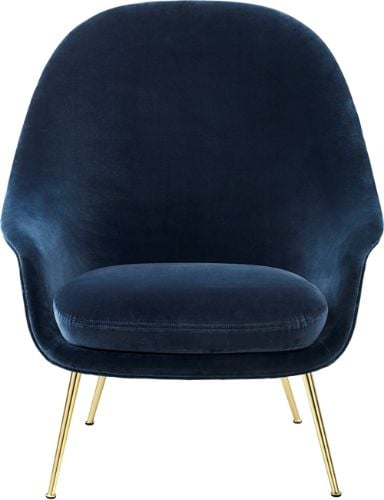 GUBI Bat Lounge Chair mit hoher Rückenlehne 39 cm – Messing, halbmatter Samt