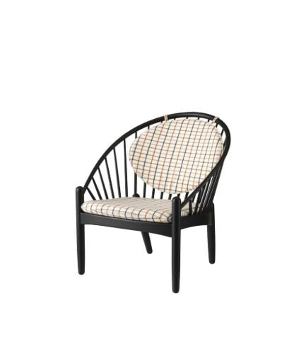 FDB Møbler J166 Poul M. Volther Jørna Sessel SH: 40 cm – Schwarze Eiche / Pferdedecke rot kariert
