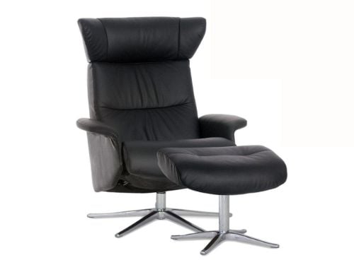 IMG Space 3800 Lænestol inkl. Fodskammel  - Læder E 601 Limousine/B4 Sokkel/Blank Stål/Medium højde