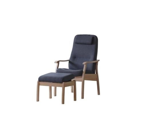 Farstrup 5610 Applaus Lænestol m. Fodskammel SH: 47 cm - Lysnet Bøg/Medley Blå 66010