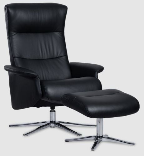 IMG Space 2000 Lænestol inkl. Fodskammel SH: 46 cm - Rosso 1 Black/B1 Slimline/Børstet Stål