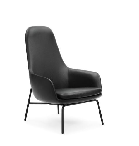 Normann Copenhagen Era Lounge Chair High Steel SH: 40 cm - Ultra Leather / Black 41599