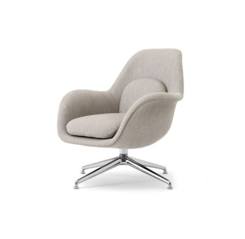 Fredericia Furniture 1776 Swoon Petit Loungesessel mit Drehgestell SH: 40 cm – Sinequanon 001/poliertes Aluminium