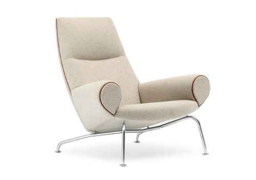 Fredericia Furniture Erik Jørgensen Wegner Queen Lænestol m. Cognac Læder Keder SH: 36 cm - Hallingdal 110/Børstet Rustfrit Stål