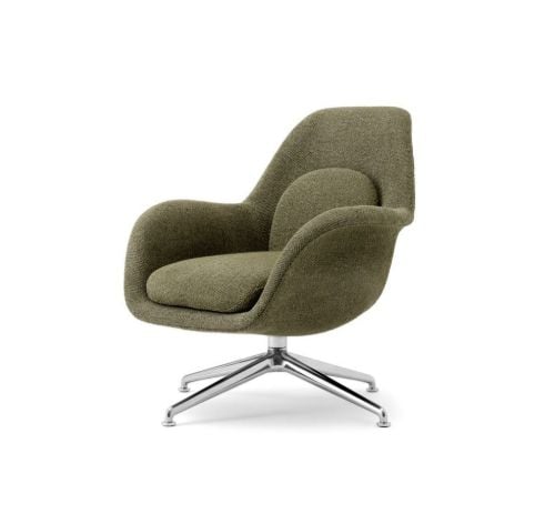 Fredericia Furniture 1776 Swoon Petit Loungesessel mit Drehgestell SH: 40 cm – Safire 005/Poliertes Aluminium