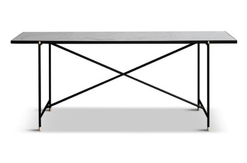 HANDVÄRK FURNITURE Konsolbord L: 184 D: 46 H: 74 cm - Sort Stel Med Messing / Hvid Marmor OUTLET