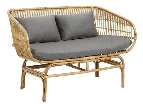 Nordal BALI Sofa i Rattan med Hynder L: 138 cm - Natur / Grå OUTLET