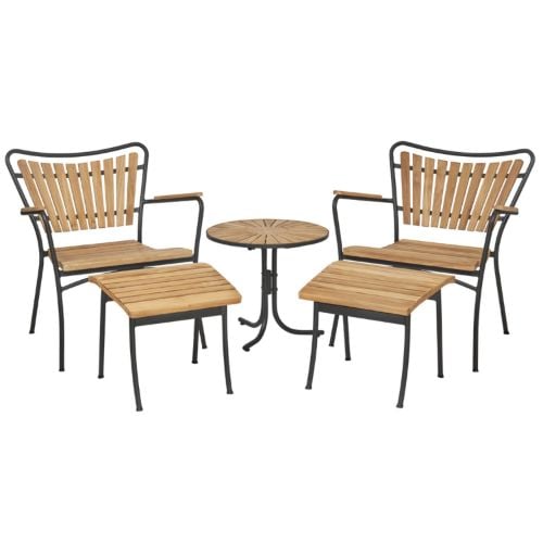Mandalay Marguerit Havemøbelsæt  Loungebord Ø: 50 cm Inkl. 2 Stk. Loungestole og 2 Stk. Fodskamler -Teak/Antracit UDSOLGT FOR SÆSON 2026
